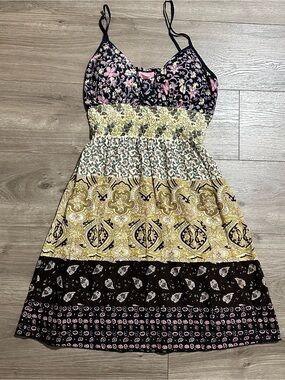 Festival Cotton Dress Smocked Waist Floral and Paisley Panels Dress BOHO